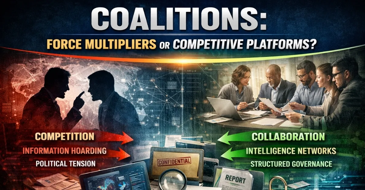 Infographic comparing competition and collaboration in the NGO realm and how Coalitions can be seen as eigther